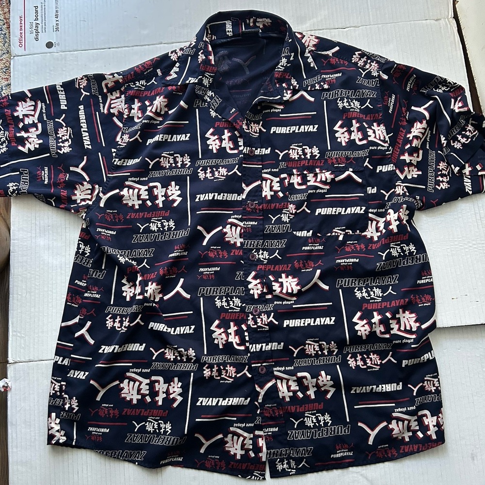 Vintage Y2K Pure Playaz Hip Hop Button Up Short Sleeve Shirt Xtra Large Japanese